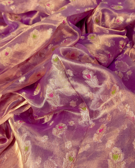 Purple Pure Tissue Saree with Exquisite Zari Weave And Floral Craftsmanship