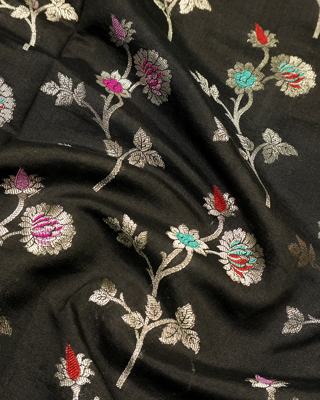Black Pure Banarasi Saree with Floral Meenakari Jaal Weaves