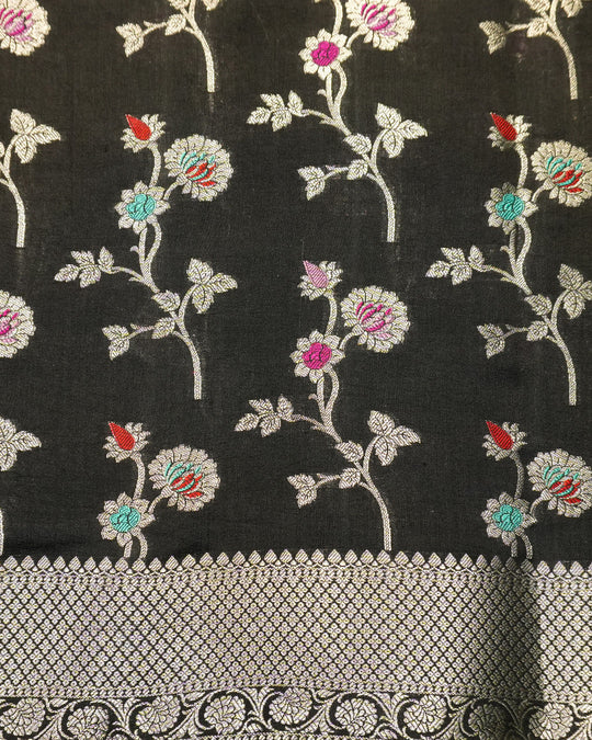 Black Pure Banarasi Saree with Floral Meenakari Jaal Weaves