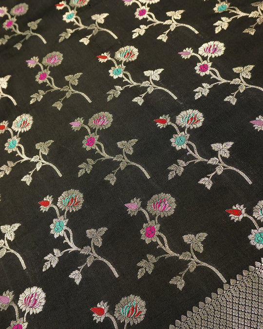 Black Pure Banarasi Saree with Floral Meenakari Jaal Weaves