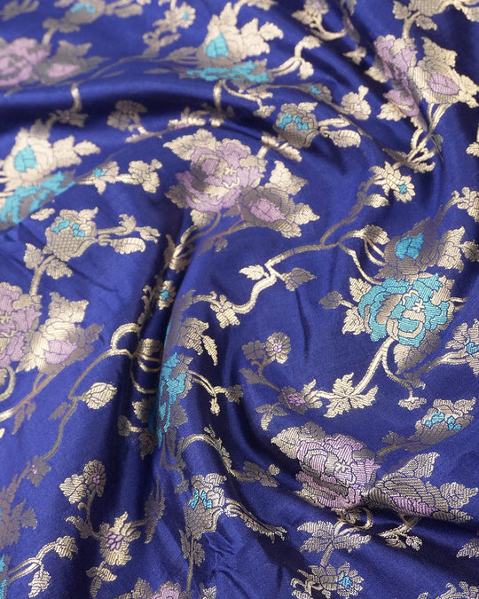 Navy Blue Heritage Bloom Pure Banarasi
