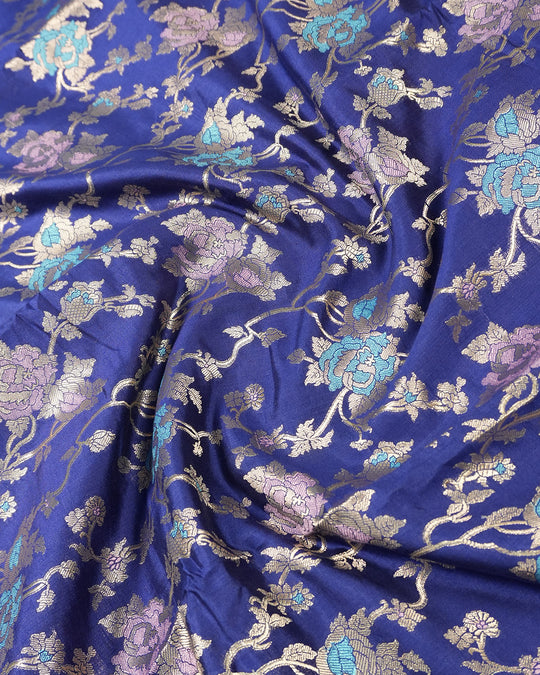 Navy Blue Heritage Bloom Pure Banarasi