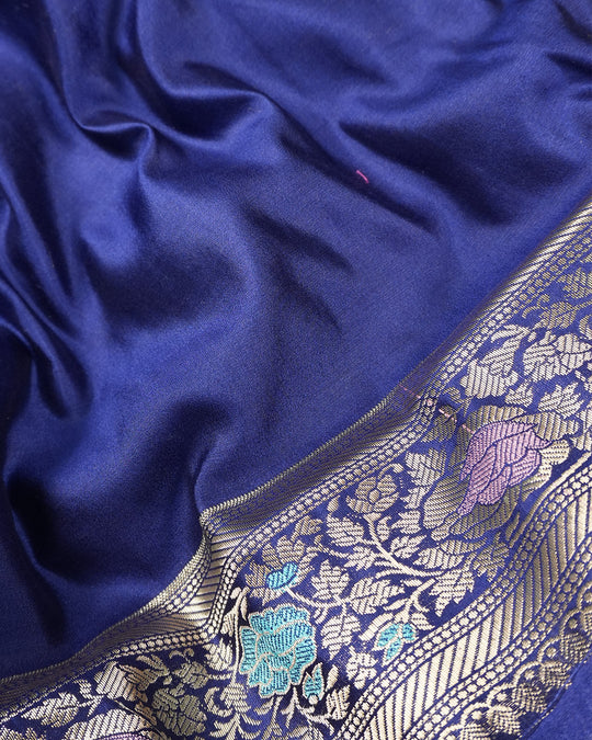 Navy Blue Heritage Bloom Pure Banarasi