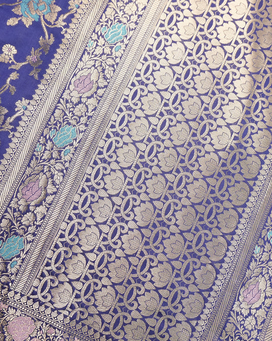 Navy Blue Heritage Bloom Pure Banarasi