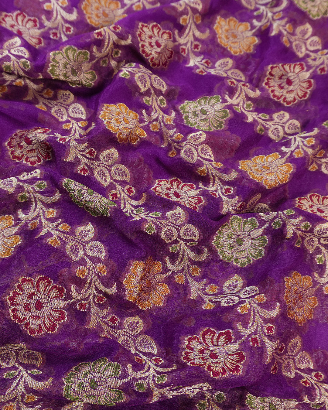 Purple Floral Meenakari Pure Chiffon Saree