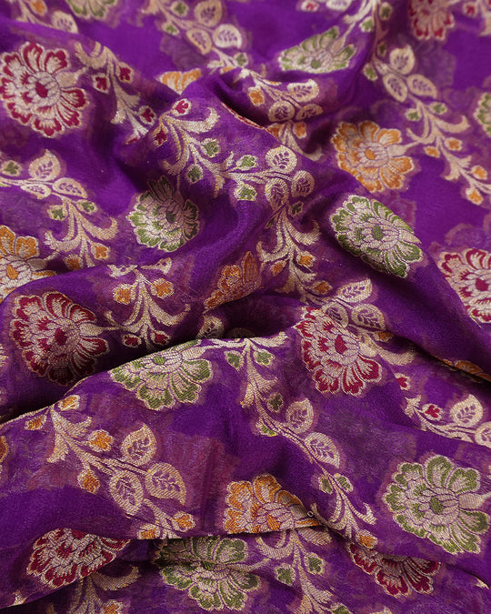 Purple Floral Meenakari Pure Chiffon Saree