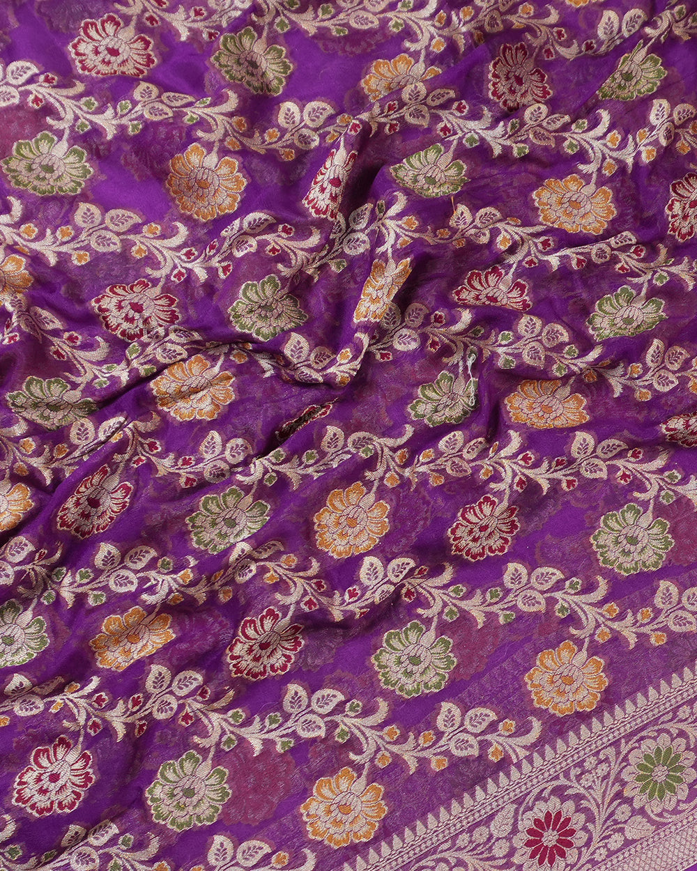 Purple Floral Meenakari Pure Chiffon Saree