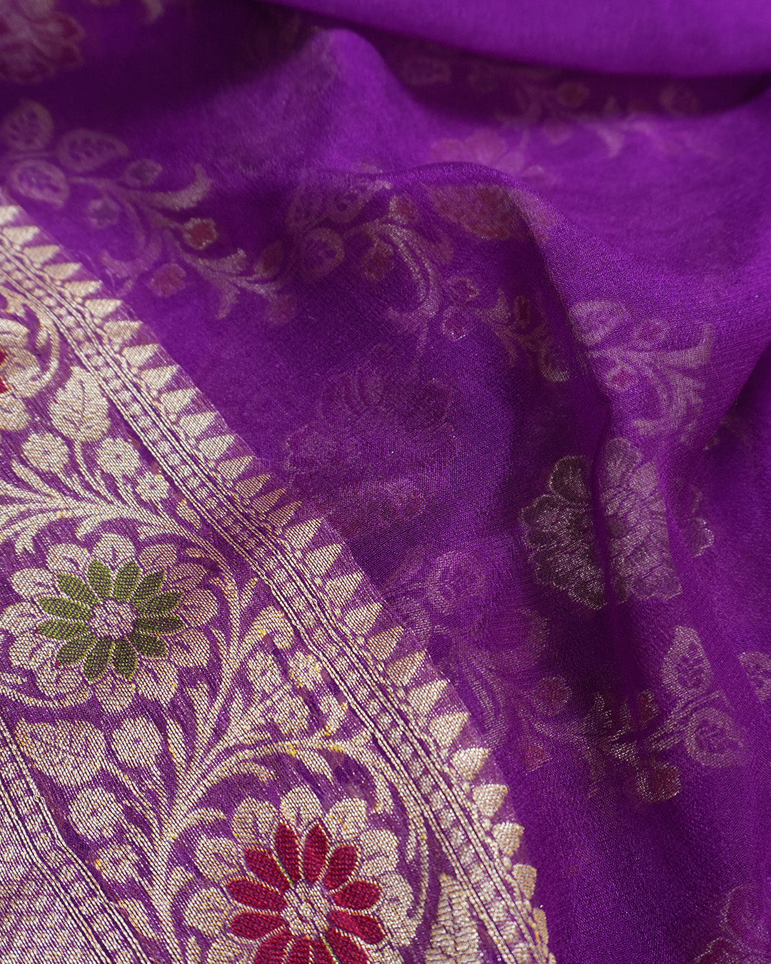 Purple Floral Meenakari Pure Chiffon Saree