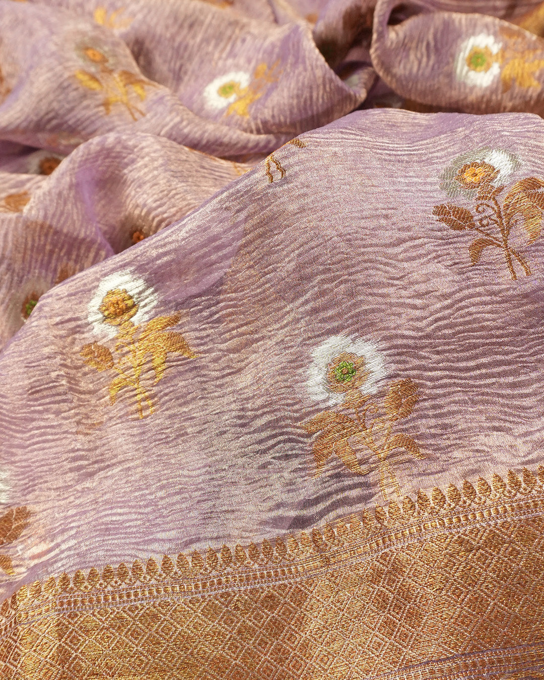 Soft Lilac Pure Tissue Saree with Antique Zari Weaves