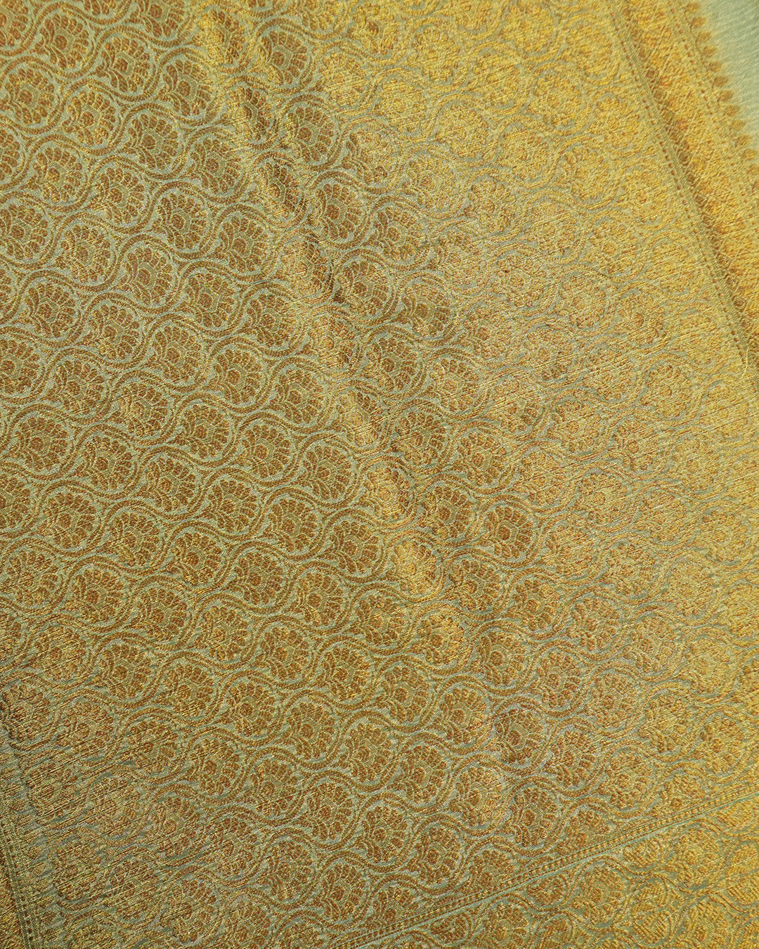 Soft Green Pure Tissue Saree with Blossom Motifs and Heritage Zari Border