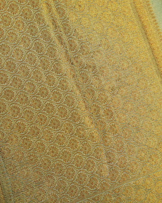 Soft Green Pure Tissue Saree with Blossom Motifs and Heritage Zari Border