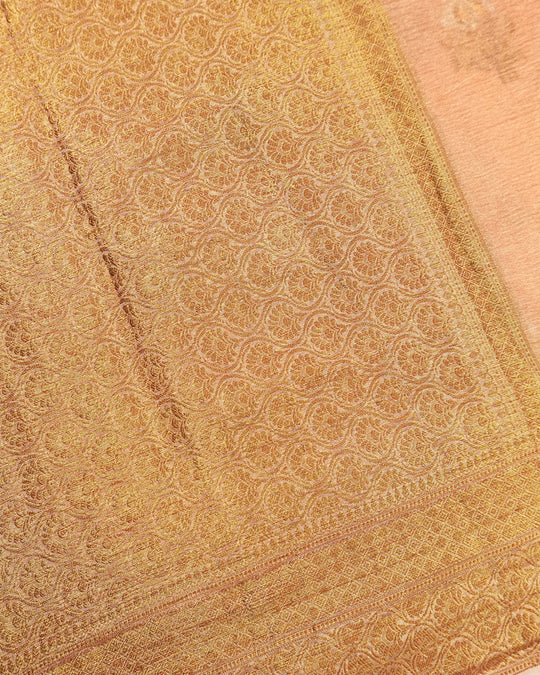 Soft Peach Pure Tissue Saree with Minimal Butis and Antique Zari Border