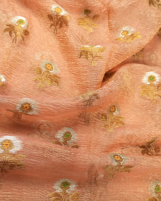 Soft Peach Pure Tissue Saree with Minimal Butis and Antique Zari Border