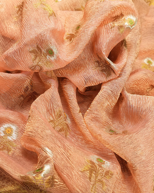 Soft Peach Pure Tissue Saree with Minimal Butis and Antique Zari Border