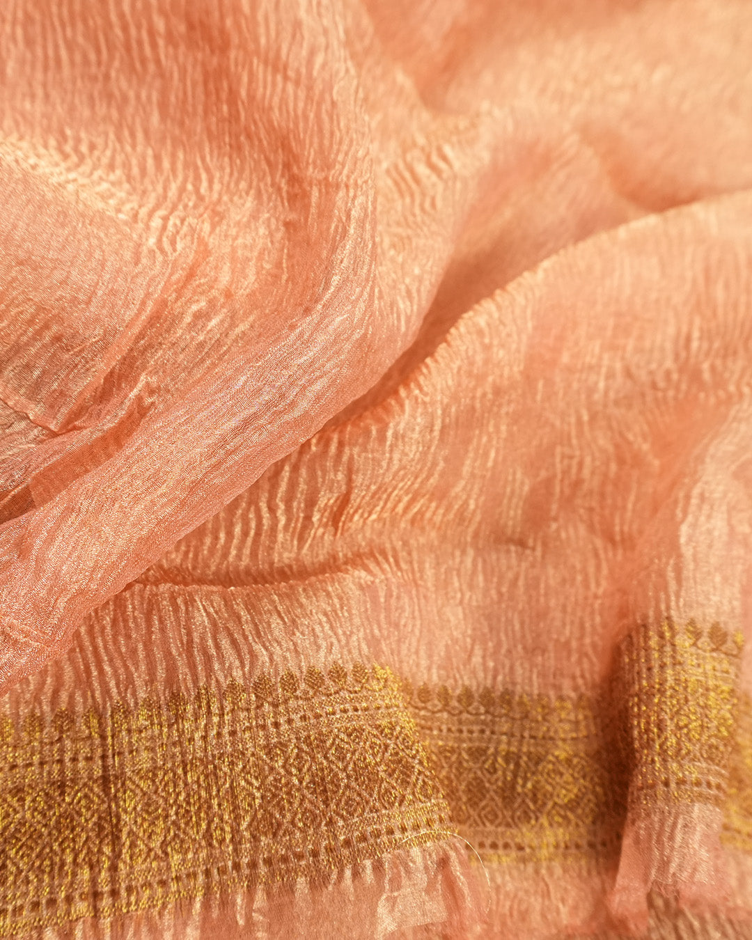 Soft Peach Pure Tissue Saree with Minimal Butis and Antique Zari Border