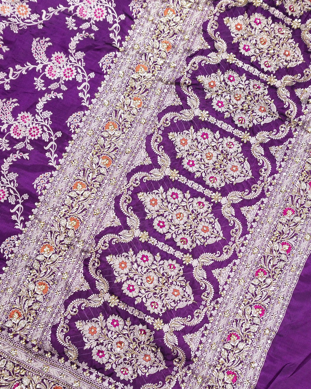 Zardozi Hand - Embroidered Pure Katan Saree - katansi