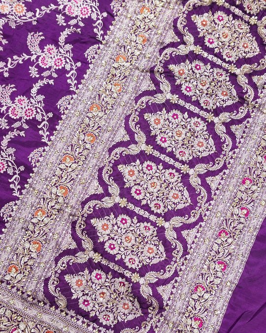 Zardozi Hand - Embroidered Pure Katan Saree - katansi