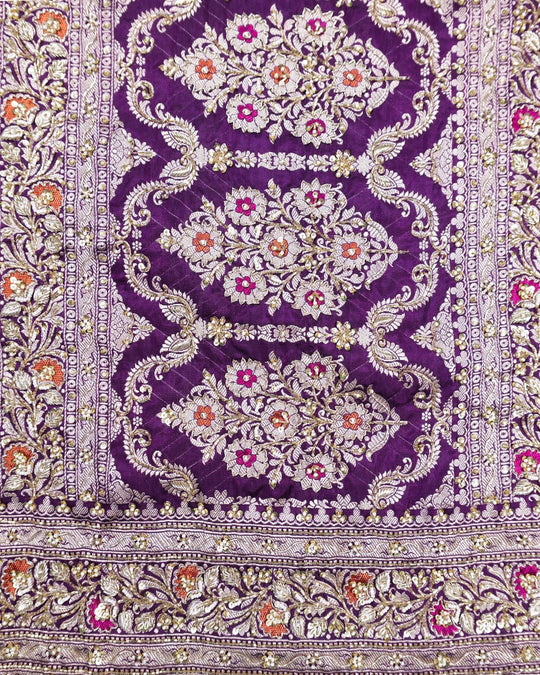 Zardozi Hand - Embroidered Pure Katan Saree - katansi