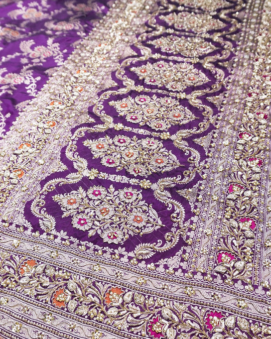 Zardozi Hand - Embroidered Pure Katan Saree - katansi