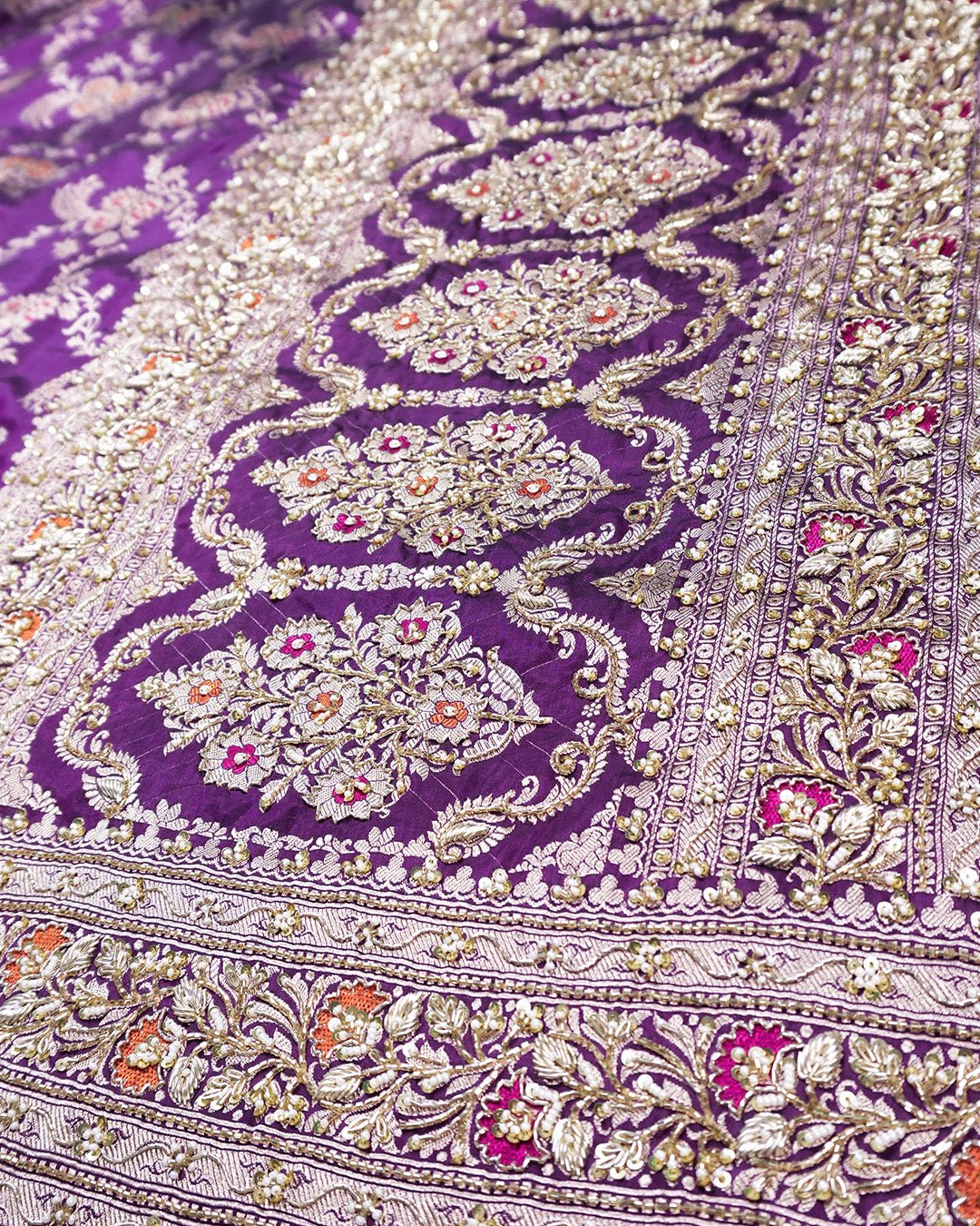 Zardozi Hand - Embroidered Pure Katan Saree - katansi