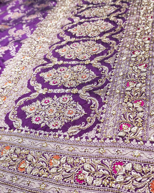 Zardozi Hand - Embroidered Pure Katan Saree - katansi