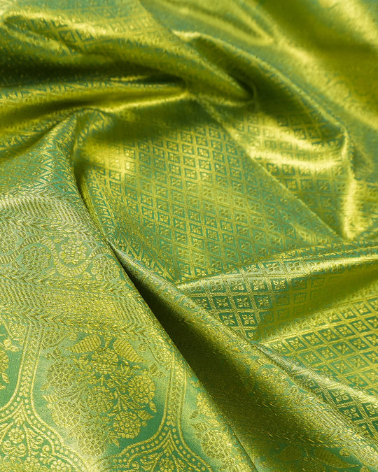 Mint Green Pure Kanjivaram Saree with Floral Jaal Weaves