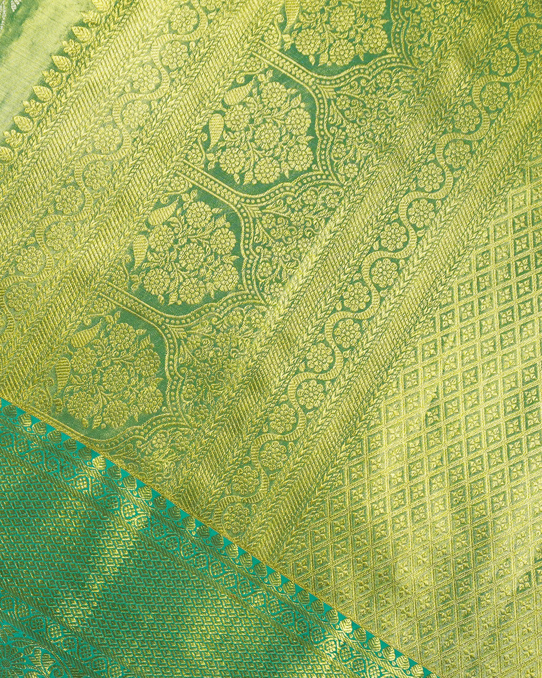 Mint Green Pure Kanjivaram Saree with Floral Jaal Weaves