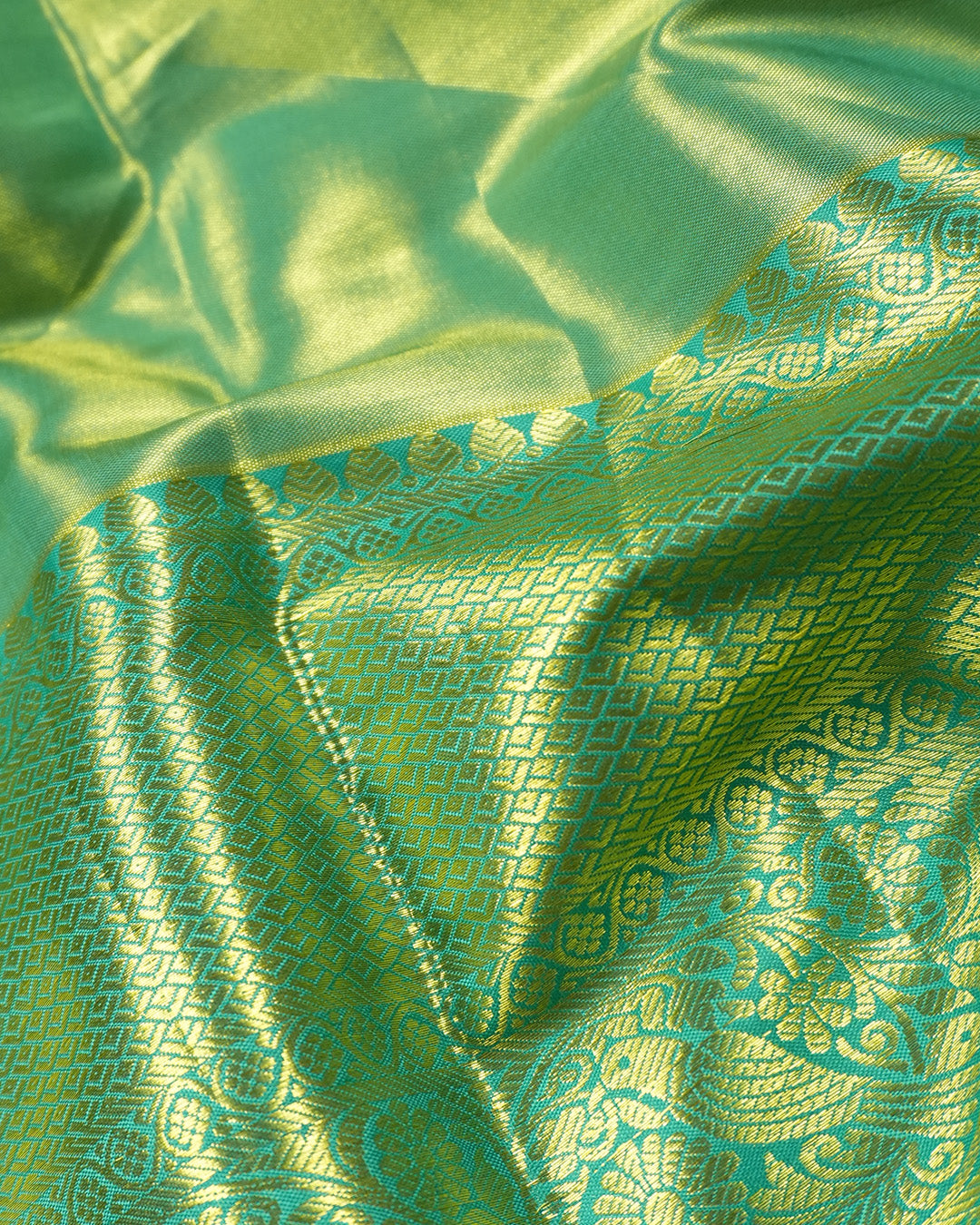 Mint Green Pure Kanjivaram Saree with Floral Jaal Weaves