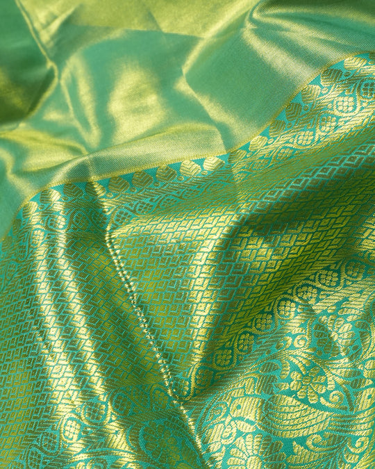 Mint Green Pure Kanjivaram Saree with Floral Jaal Weaves