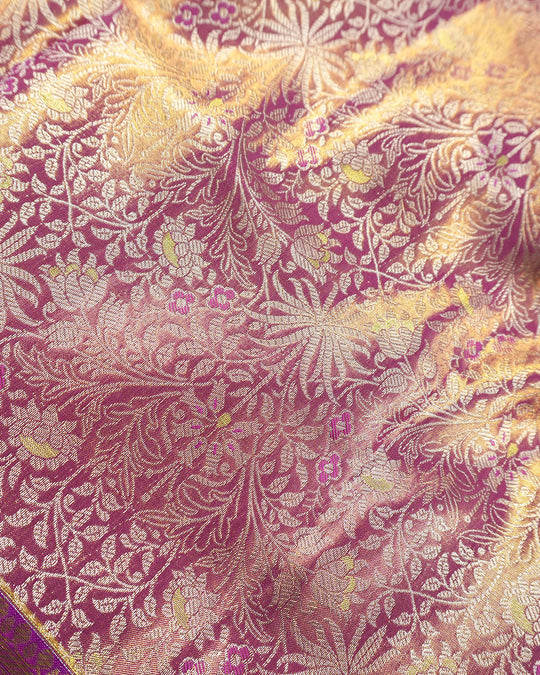 Purple Gold Pure Kanjivaram Saree with Zari Paisley Border