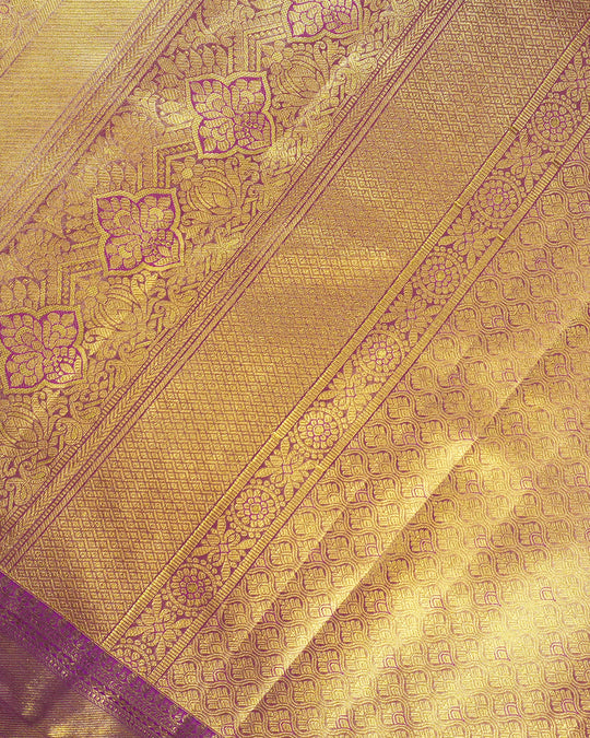 Purple Gold Pure Kanjivaram Saree with Zari Paisley Border