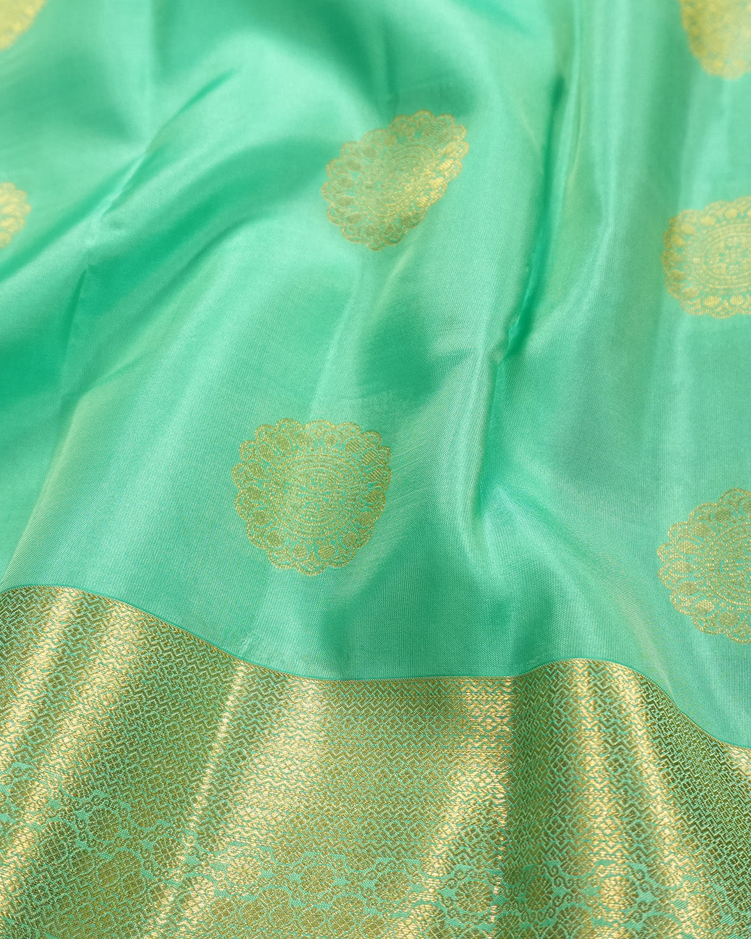 Aqua Green Pure Kanjivaram Saree with with Heritage Weaves