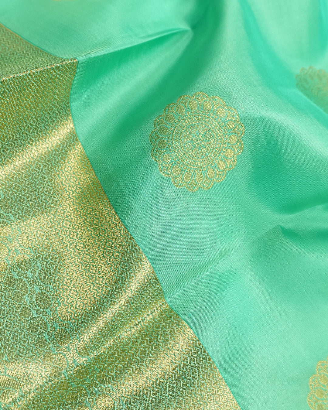 Aqua Green Pure Kanjivaram Saree with with Heritage Weaves