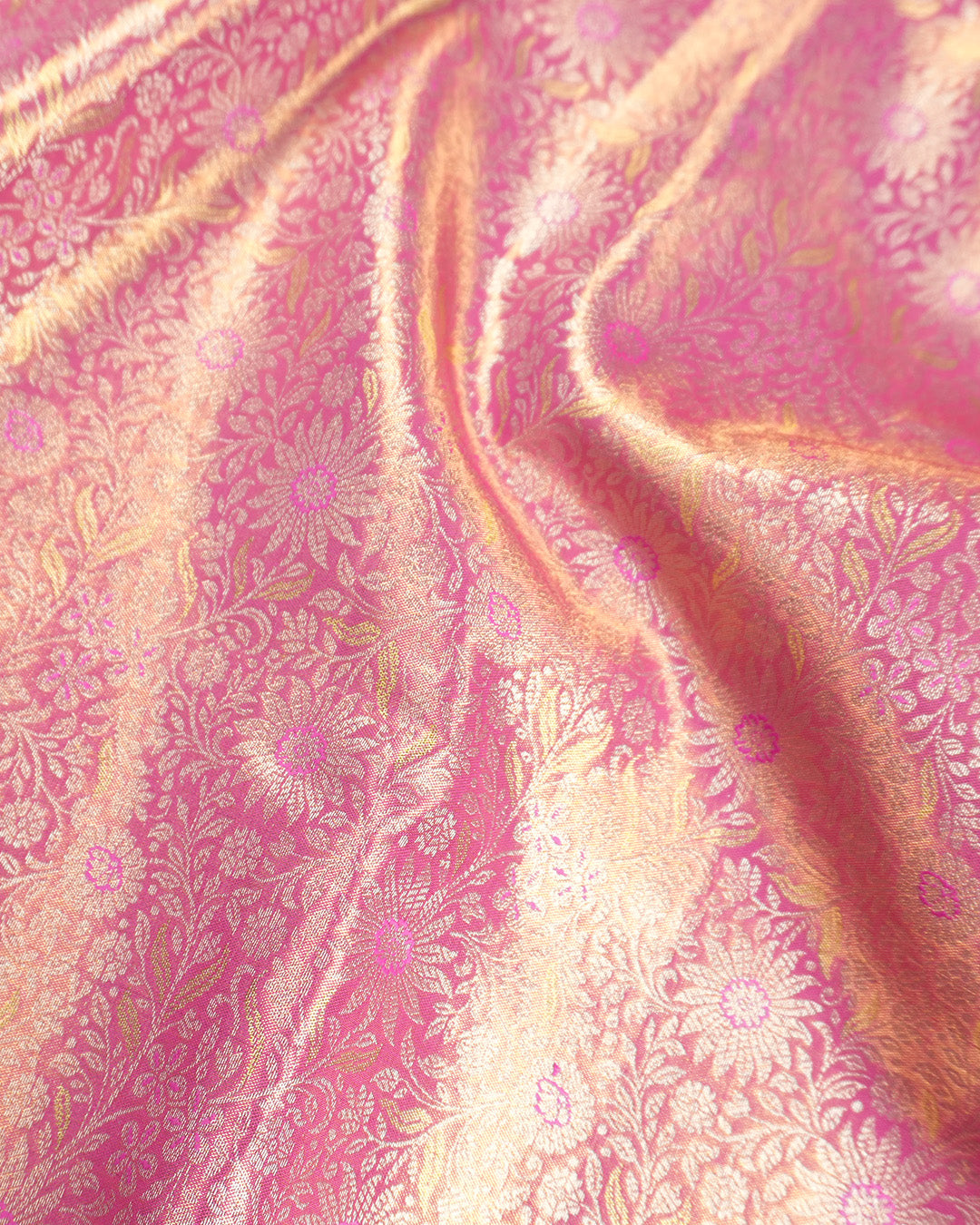 Pink Pure Kanjivaram Saree with Traditional Jaal Weaving