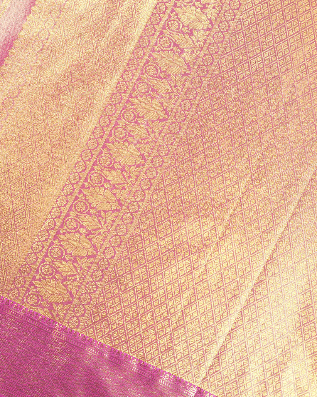 Pink Pure Kanjivaram Saree with Traditional Jaal Weaving