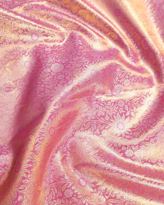 Pink Pure Kanjivaram Saree with Traditional Jaal Weaving