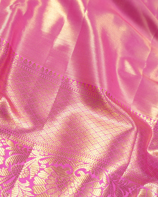 Pink Pure Kanjivaram Saree with Traditional Jaal Weaving