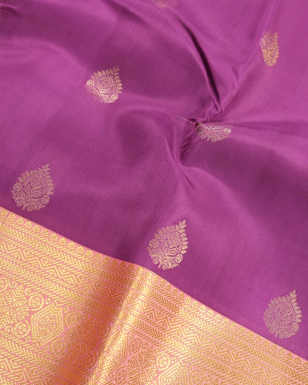 Violet Pure Kanjivaram Saree with Soft Gold Butta Weaves