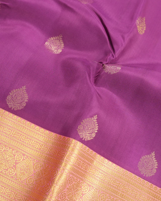 Violet Pure Kanjivaram Saree with Soft Gold Butta Weaves