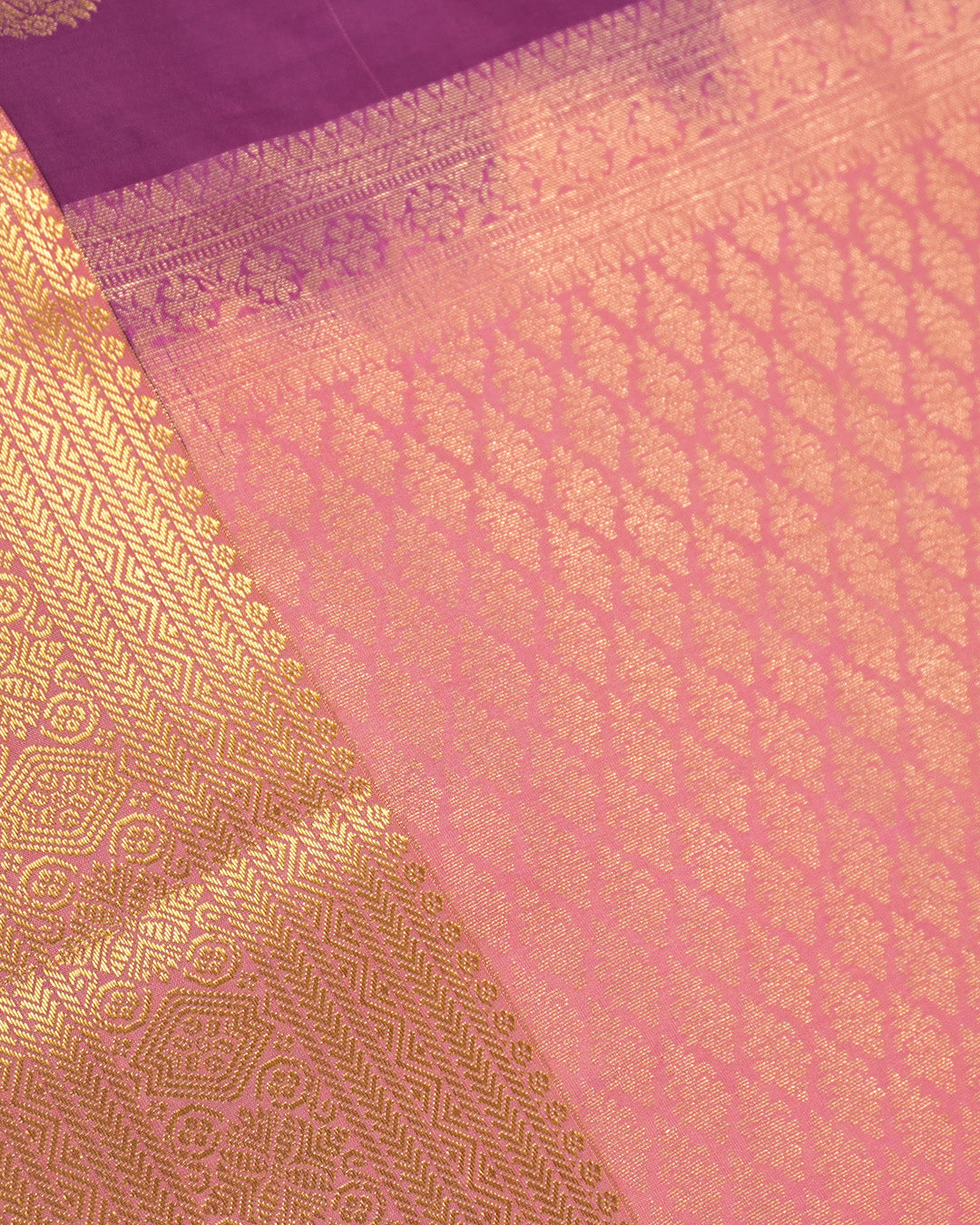Violet Pure Kanjivaram Saree with Soft Gold Butta Weaves