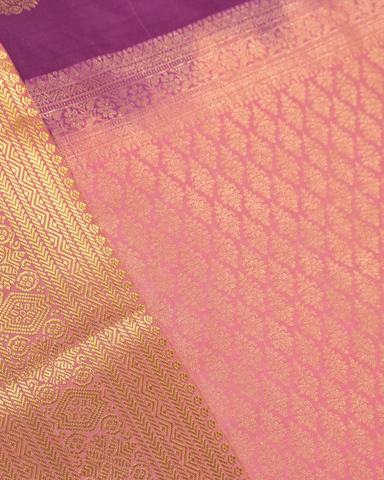 Violet Pure Kanjivaram Saree with Soft Gold Butta Weaves