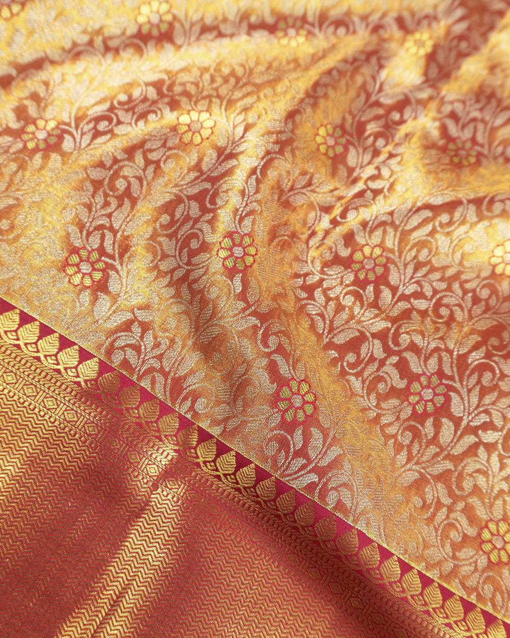 Dusty Peach Pure Kanjivaram Saree with Floral Buti and Zari Accents