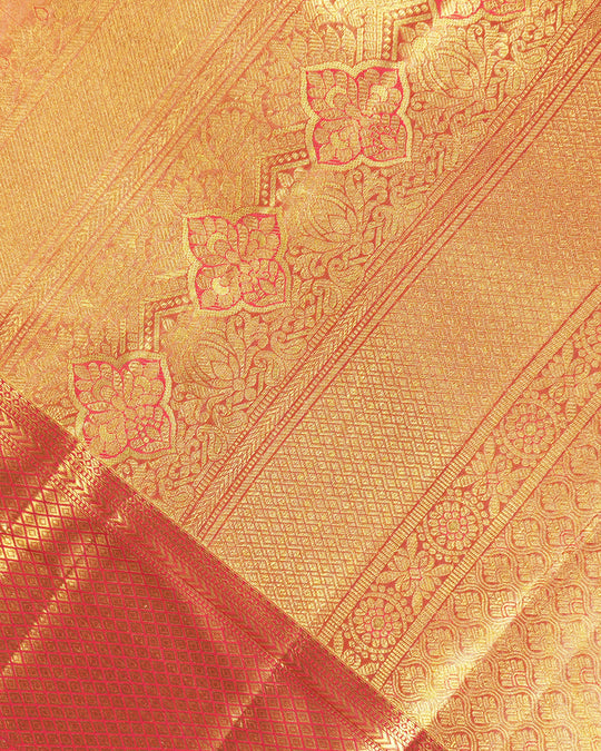 Pink Pure Kanjivaram Saree with Zari Weaves and Paisley Border