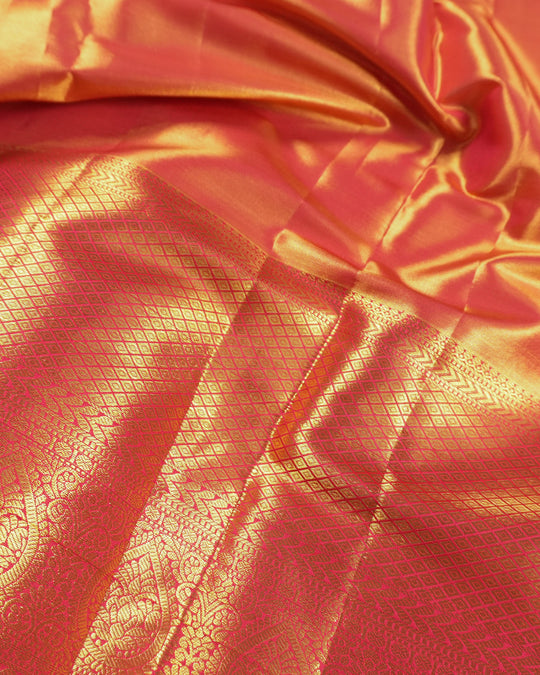 Pink Pure Kanjivaram Saree with Zari Weaves and Paisley Border