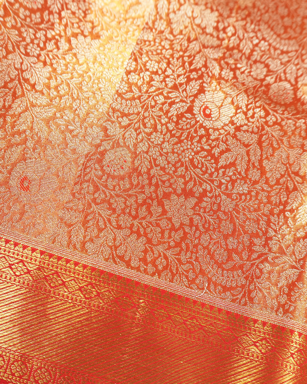 Coral Pure Kanjivaram Saree with Ornate Paisley Border Weaves