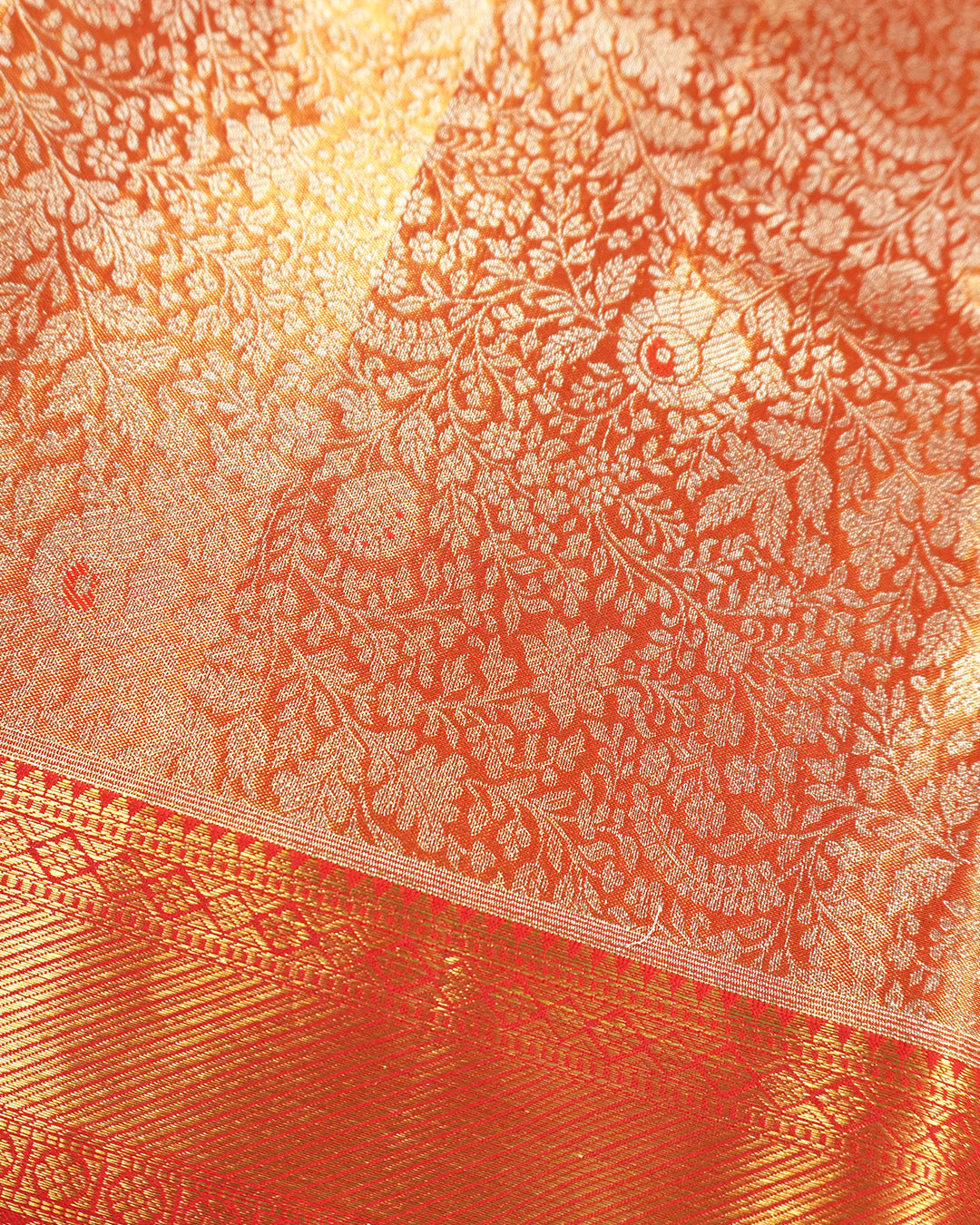Coral Pure Kanjivaram Saree with Ornate Paisley Border Weaves
