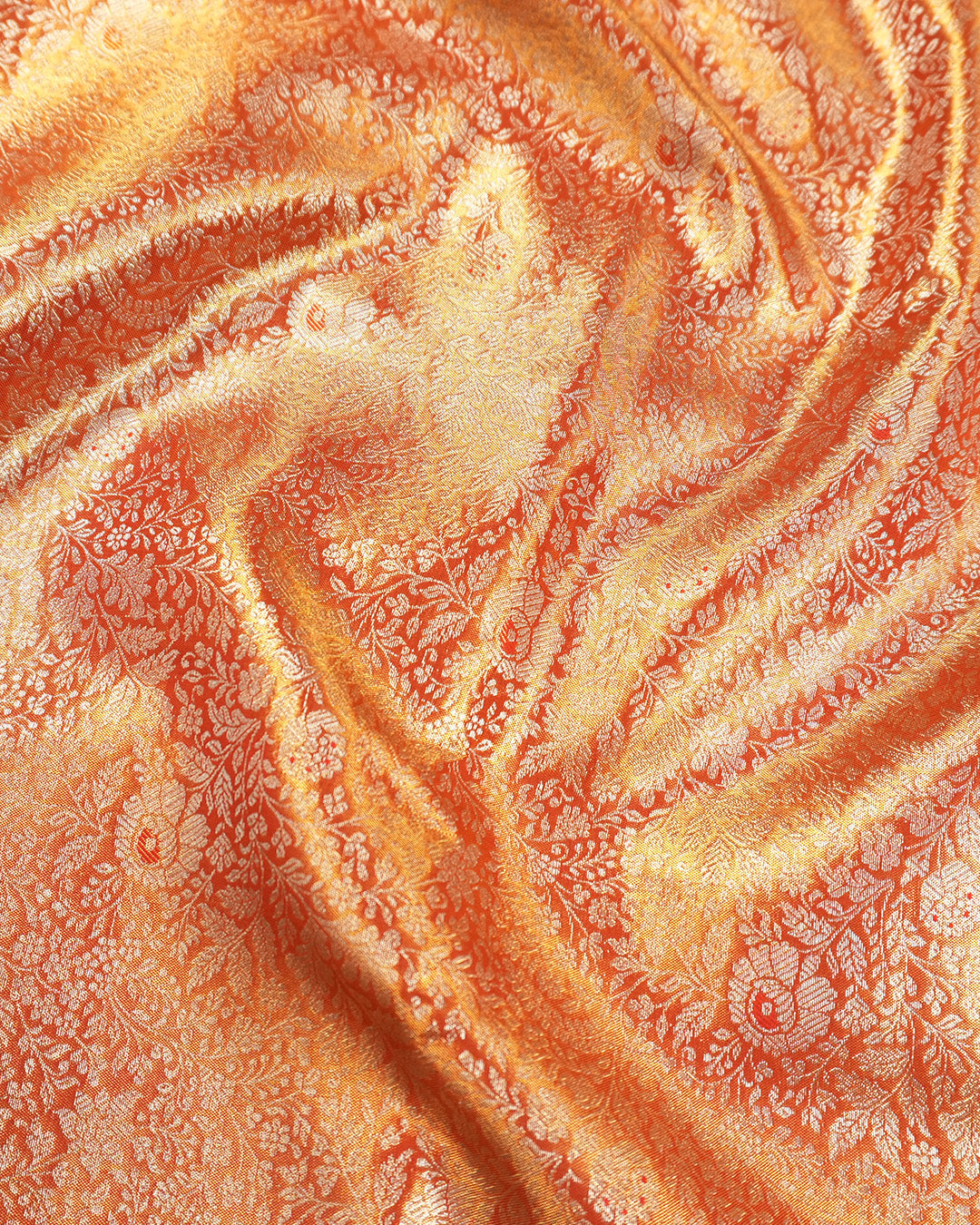 Coral Pure Kanjivaram Saree with Ornate Paisley Border Weaves