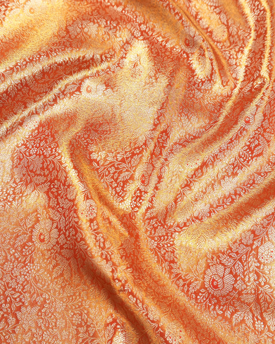 Coral Pure Kanjivaram Saree with Ornate Paisley Border Weaves