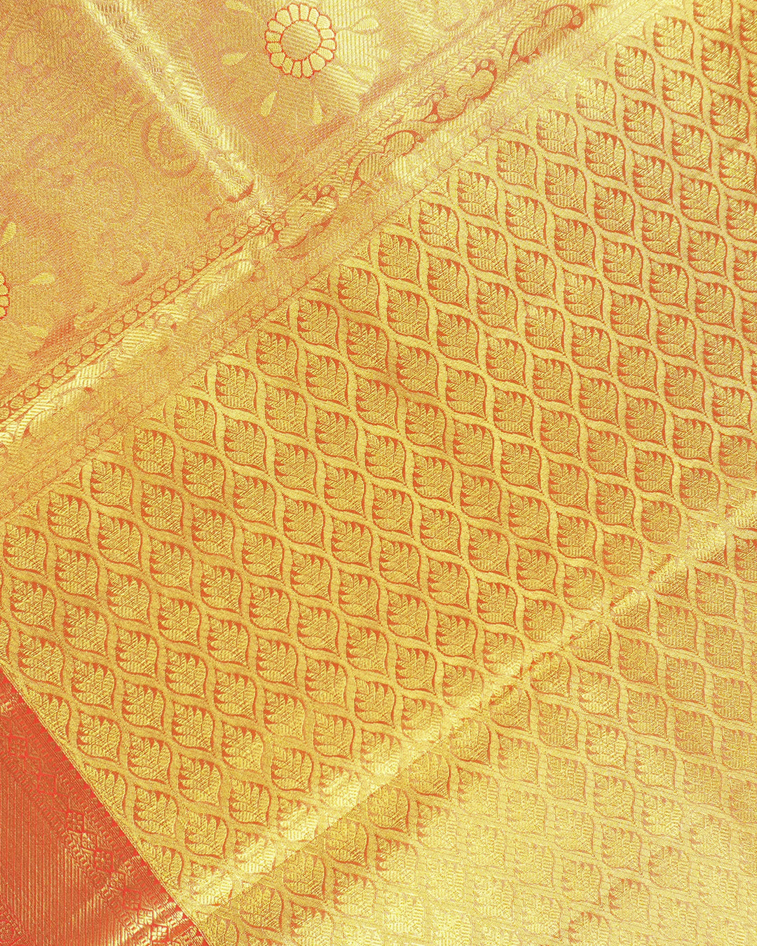 Coral Pure Kanjivaram Saree with Ornate Paisley Border Weaves