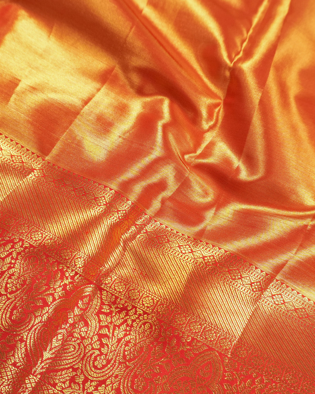 Coral Pure Kanjivaram Saree with Ornate Paisley Border Weaves